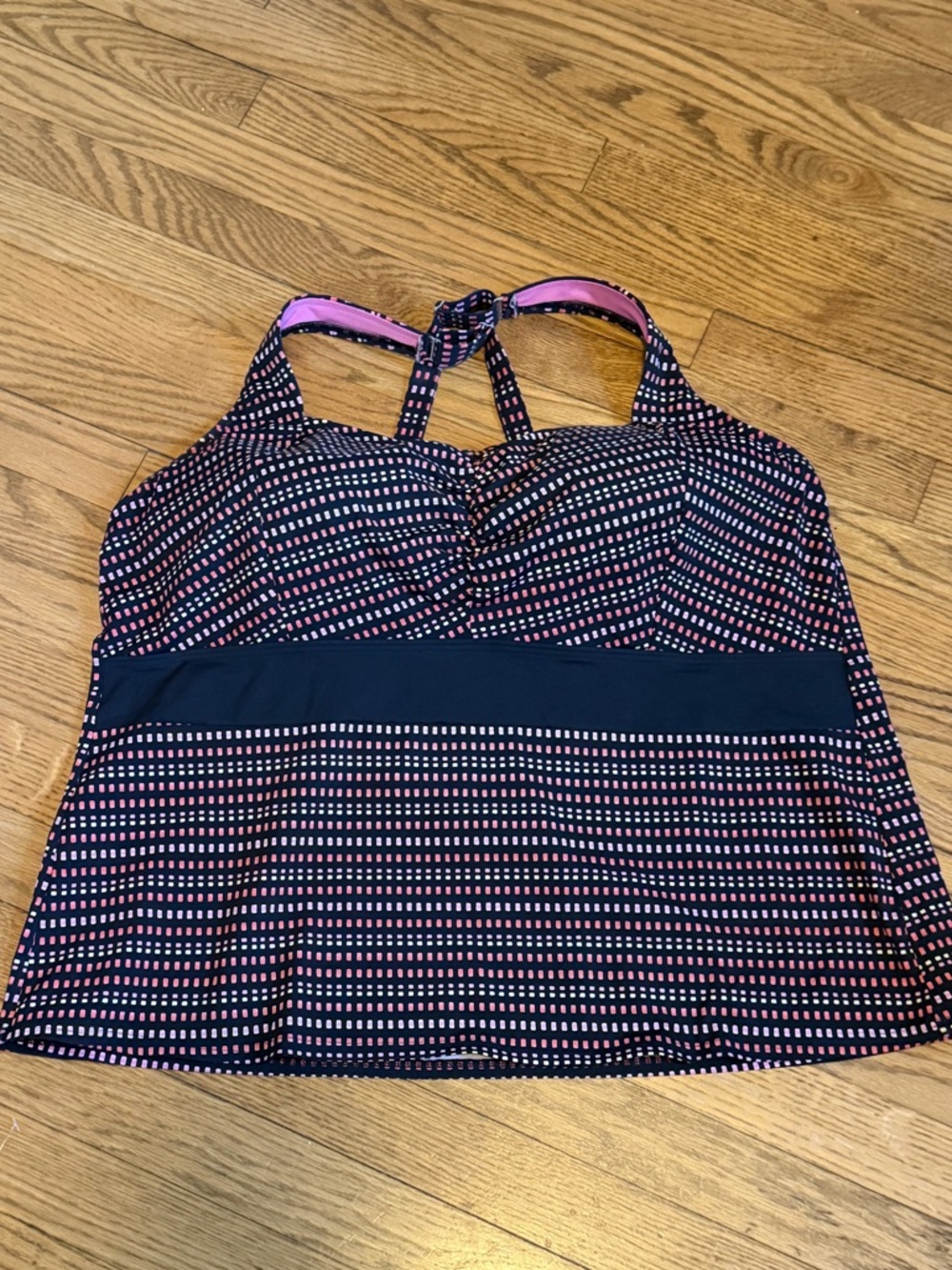 Lands’ End Women’s Plus 22W Pink Black Tankini Swim Top Soft Cups Tummy Control